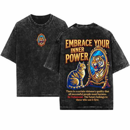 Motivational Cat Tiger Reflection Graphic Tee Funny Mirror Cat Lover Gift Self Love Humor Vintage Style Unisex Heavyweight Garment-Dyed T-Shirt
