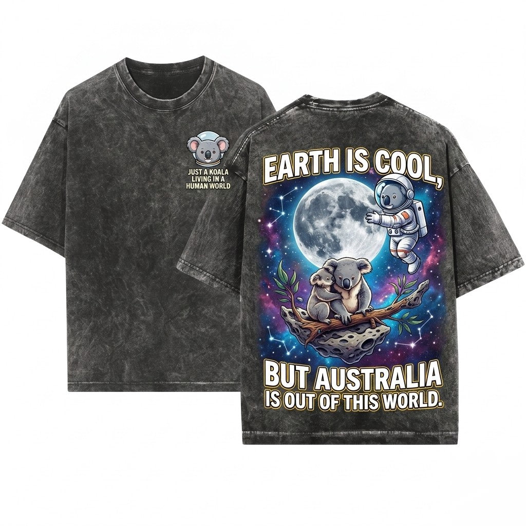 Three Koala Retro Moon Graphic Vintage Oversized Lovers Unisex Wash T-Shirt