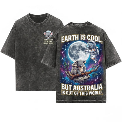 Three Koala Retro Moon Graphic Vintage Oversized Lovers Unisex Wash T-Shirt