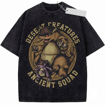 Vintage Mineral Wash Parent Pocket Monster Graphic Anime Gamer Garment Dyed Oversized Apparel Unisex TShirt