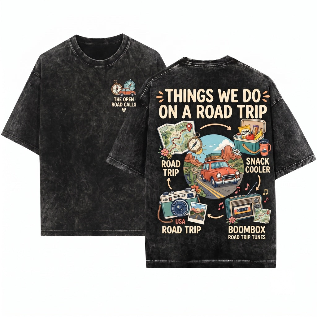 Things I Do In My Spare Time Road Trip Vintage Travel Lover Graphic Wanderlust Adventure Vacation Unisex Wash T-Shirt