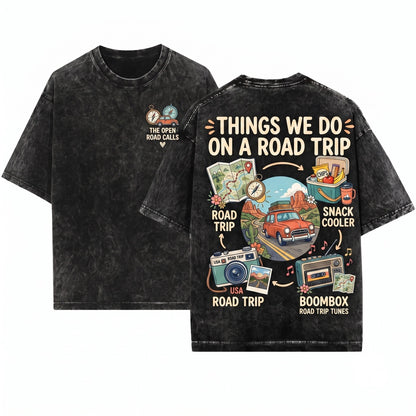 Things I Do In My Spare Time Road Trip Vintage Travel Lover Graphic Wanderlust Adventure Vacation Unisex Wash T-Shirt
