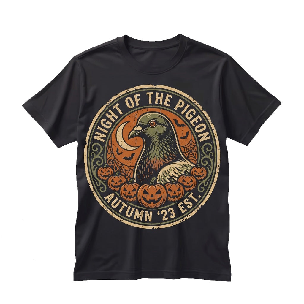 Spooky Halloween Pigeon Howling at Full Moon Jack-o-Lantern Vintage Bird Lover Gift Unisex TShirt