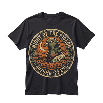 Spooky Halloween Pigeon Howling at Full Moon Jack-o-Lantern Vintage Bird Lover Gift Unisex TShirt