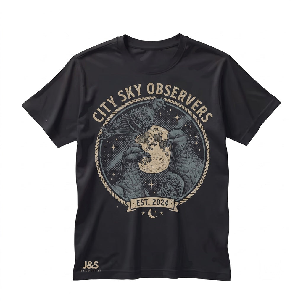Three Pigeon Moon Retro Vintage Graphic Funny Oversized Washed Silly Gift Unisex TShirt