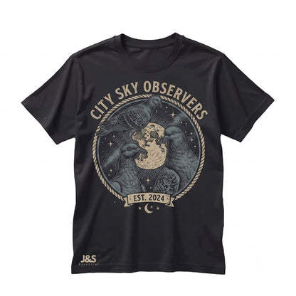 Three Pigeon Moon Retro Vintage Graphic Funny Oversized Washed Silly Gift Unisex TShirt