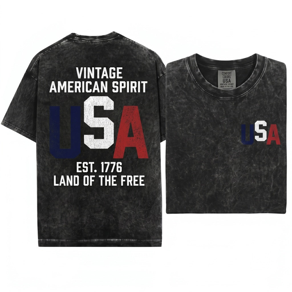 Retro Vintage Patriotic USA Graphic American Flag America Unisex Wash T-Shirt