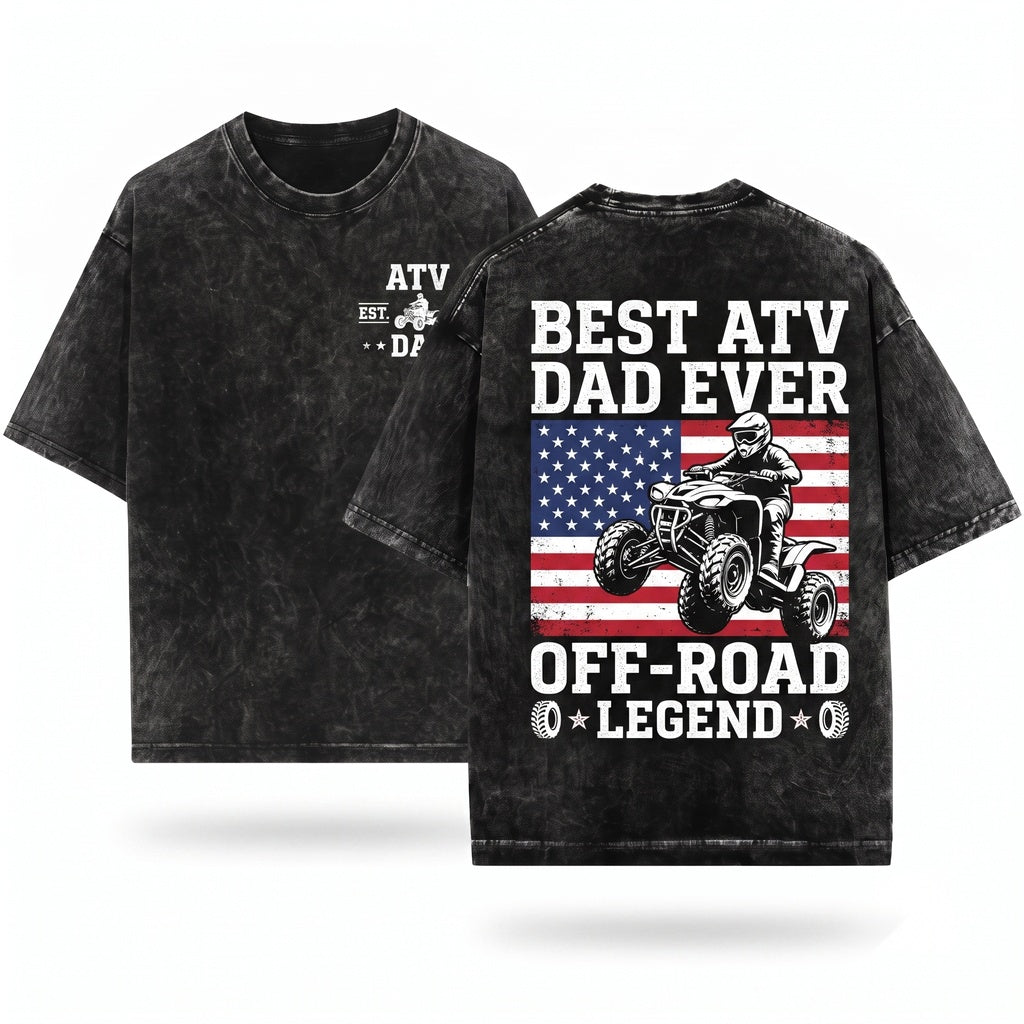 Best ATV Dad American Flag 4 Wheeler Off Road Quad Father Gift Unisex Wash T-Shirt