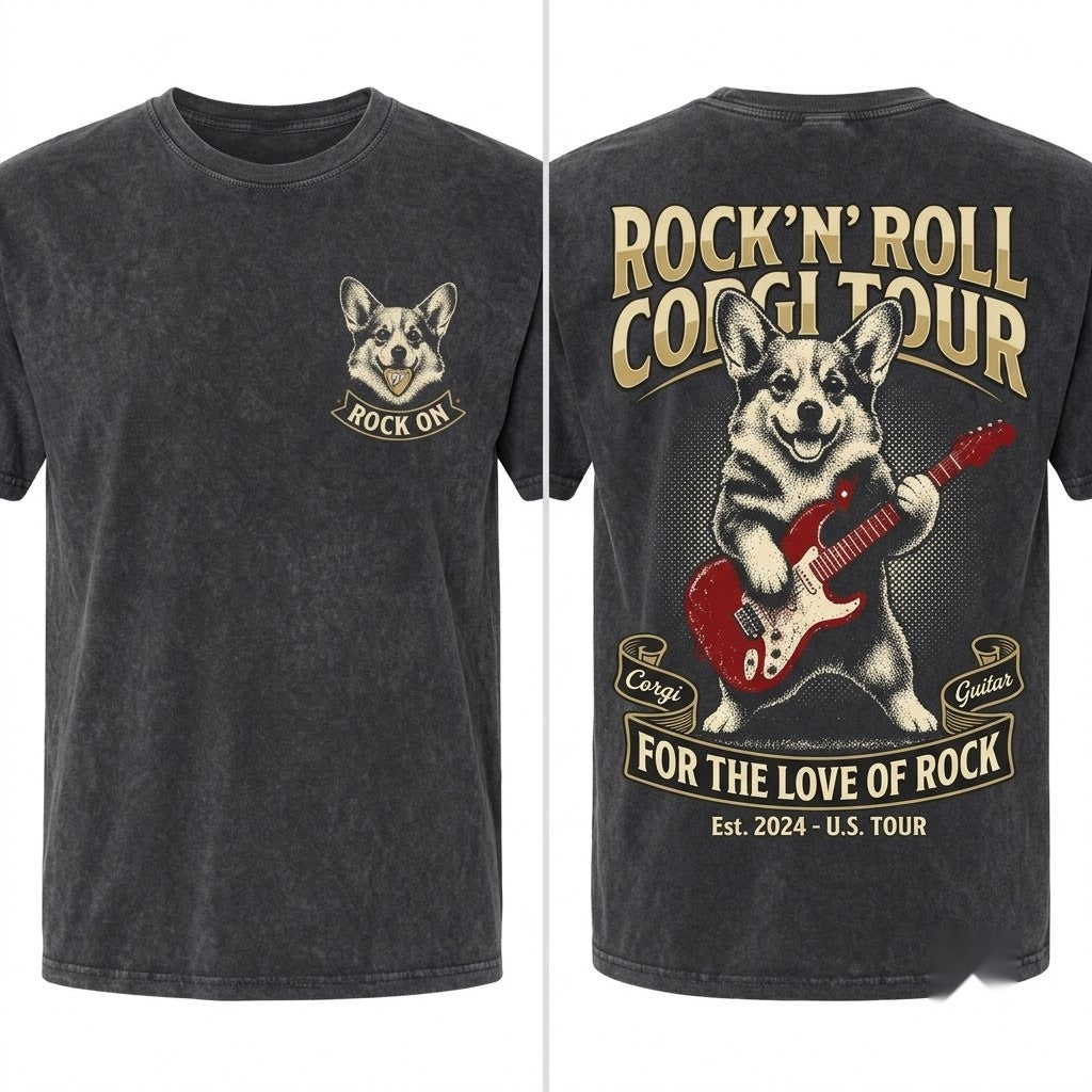 Welsh Corgi Rock Guitar Music Lover Dog Mom Dad Present Graphic Unisex Wash T-Shirt
