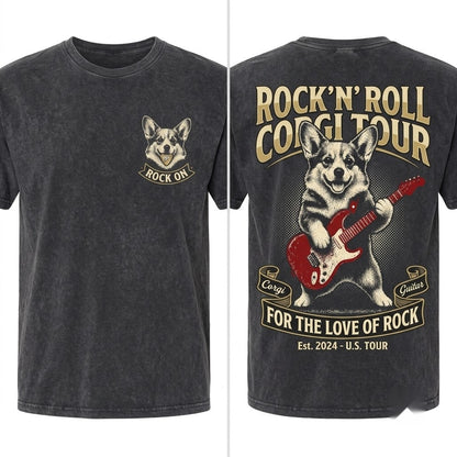 Welsh Corgi Rock Guitar Music Lover Dog Mom Dad Present Graphic Unisex Wash T-Shirt