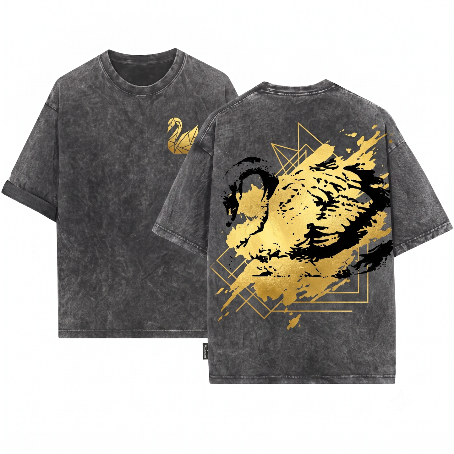 Minimalist Ink Splatter Swan Graphic Tee Elegant Black Swan Silhouette Apparel Graceful Bird Art Nature Lover Gift Unisex Heavyweight Garment-Dyed T-Shirt