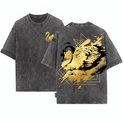 Minimalist Ink Splatter Swan Graphic Tee Elegant Black Swan Silhouette Apparel Graceful Bird Art Nature Lover Gift Unisex Heavyweight Garment-Dyed T-Shirt