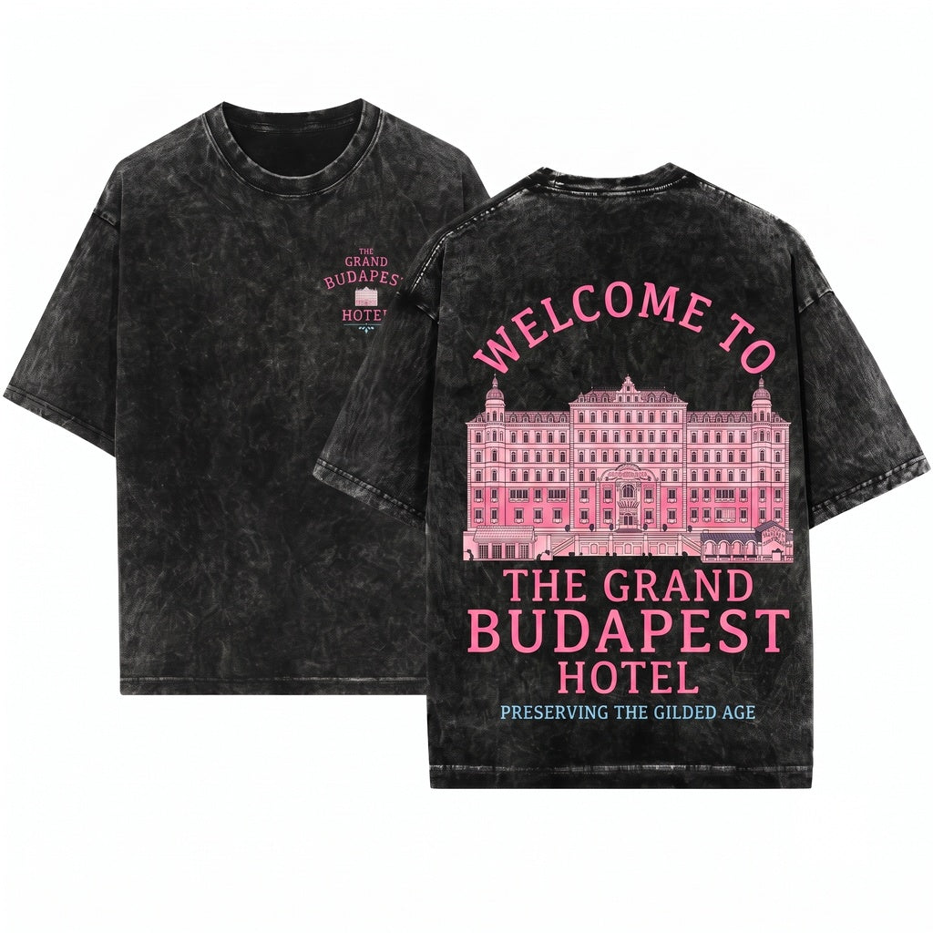 Grand Budapest Pastel Hotel Movie Graphic Unisex Wash T-Shirt
