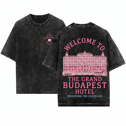 Grand Budapest Pastel Hotel Movie Graphic Unisex Wash T-Shirt