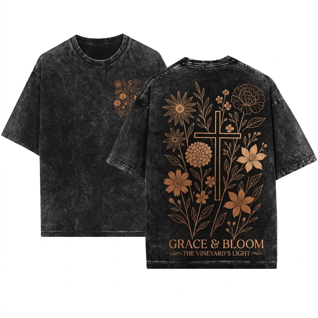Floral Cross Graphic Faith Based Bible Verse Jesus Lover Church Christian Women Unisex Wash T-Shirt