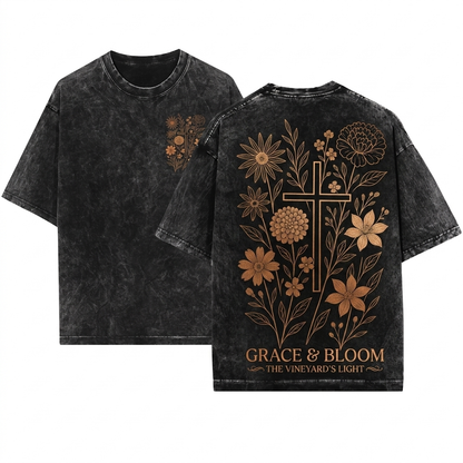 Floral Cross Graphic Faith Based Bible Verse Jesus Lover Church Christian Women Unisex Wash T-Shirt