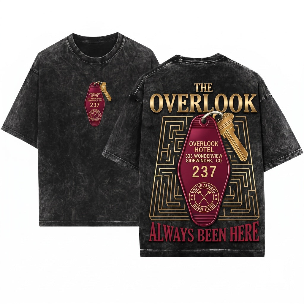 Overlook Haunted Hotel Room 237 Key Horror Movie Graphic Vintage Cult Cinema Unisex Wash T-Shirt
