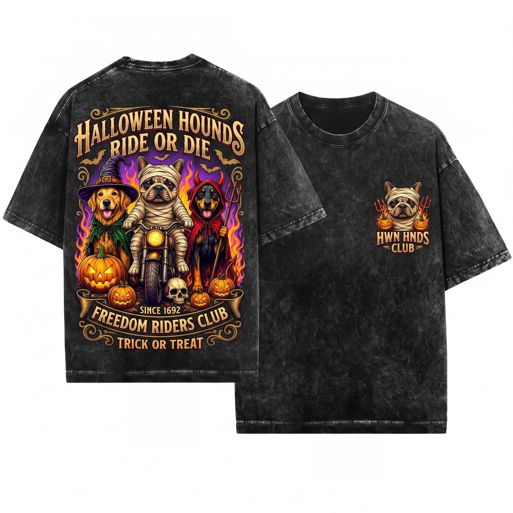 Cute Halloween Boxer Dog Pumpkin Ghost Witch Apparel Unisex Wash T-Shirt