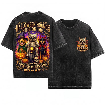Cute Halloween Boxer Dog Pumpkin Ghost Witch Apparel Unisex Wash T-Shirt