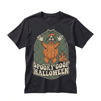 Spooky Theme Park Halloween Cartoon Mouse Dog Character Pumpkin Castle Bats Ghosts Party Graphic Unisex TShirt