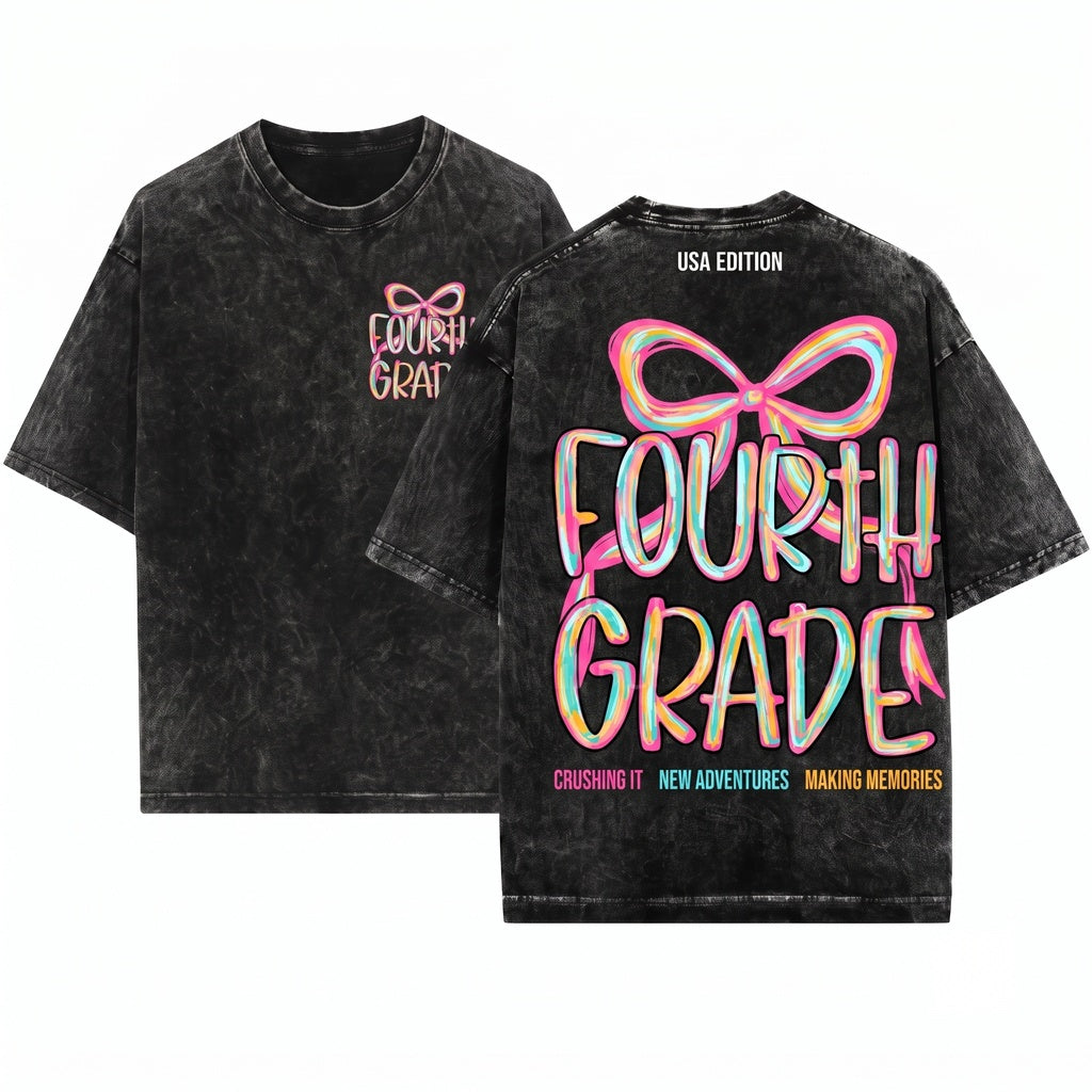 Pink Brushstroke Coquette Fourth Grade Girl Preppy Back To School PNG Design Unisex Wash T-Shirt