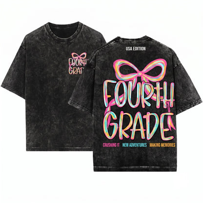 Pink Brushstroke Coquette Fourth Grade Girl Preppy Back To School PNG Design Unisex Wash T-Shirt