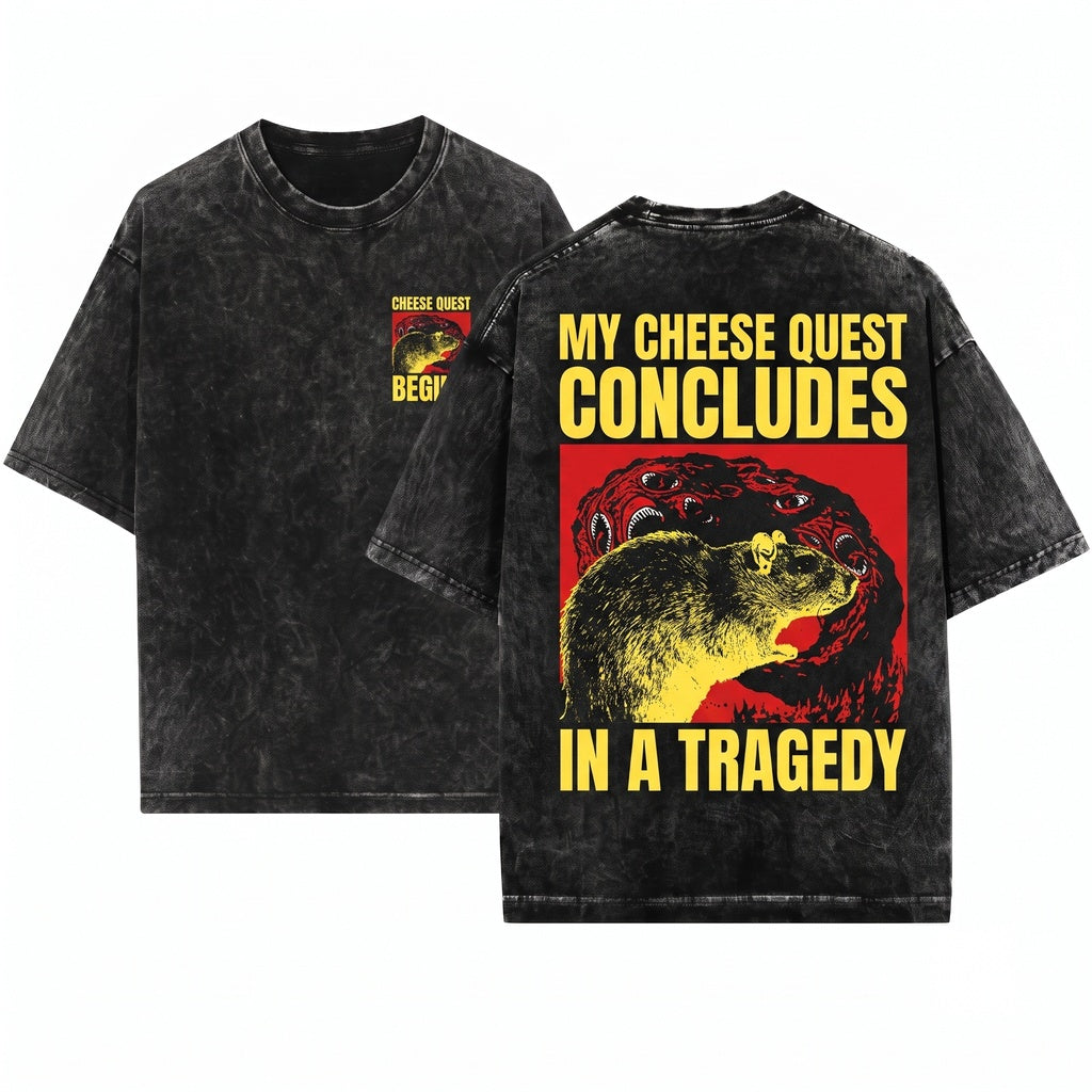 My Quest For Cheese Vintage Japanese Rat Graphic Unisex Wash T-Shirt