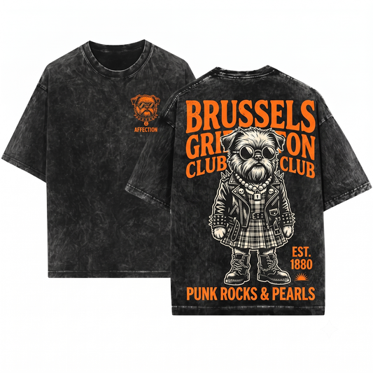 Cute Brussels Griffon in Dress Shirt Funny Girly Vintage Puppy Dog Mom Dad Gift Unisex Heavyweight Garment-Dyed T-Shirt