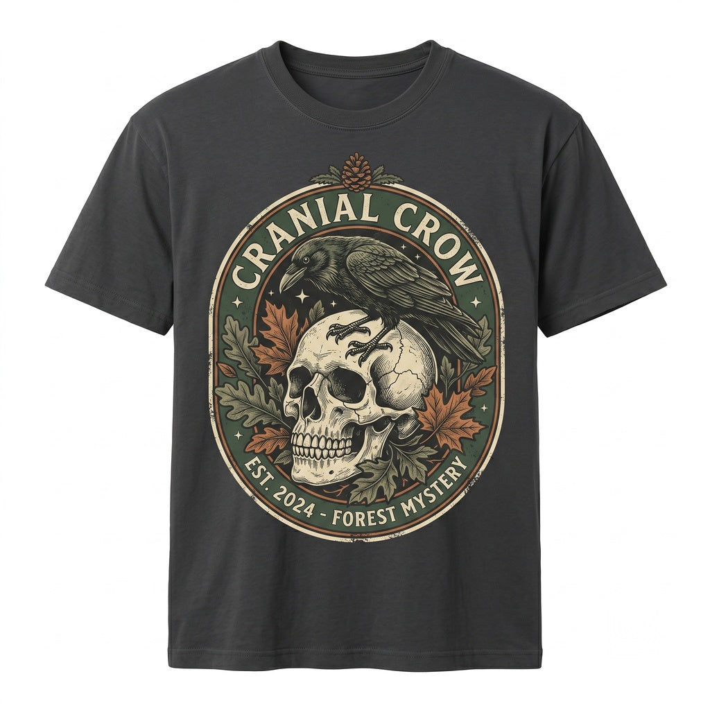 Embroidered Raven Crow Skull Halloween Spooky Fall Gothic Bird Boo Basket Gift Unisex TShirt