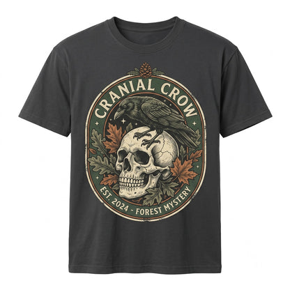 Embroidered Raven Crow Skull Halloween Spooky Fall Gothic Bird Boo Basket Gift Unisex TShirt