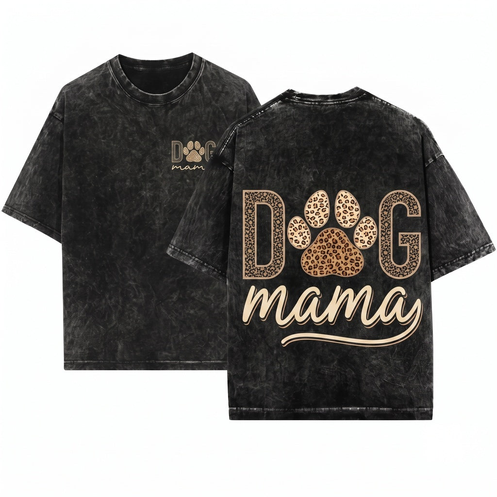 Dog Mama Leopard Paw Sweatshirt Cotton Polyester Apparel Unisex Wash T-Shirt