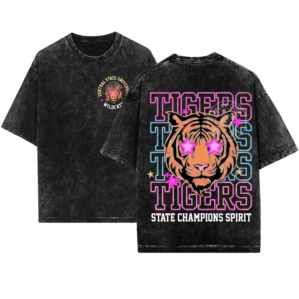 Custom Tiger Mascot School Spirit Game Day Cheer Team Preppy Unisex Wash T-Shirt