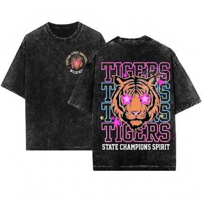 Custom Tiger Mascot School Spirit Game Day Cheer Team Preppy Unisex Wash T-Shirt