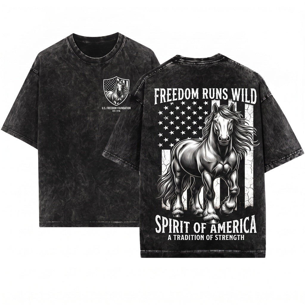 Patriotic Gypsy Vanner American Flag Draft Horse Tee Unisex Wash T-Shirt