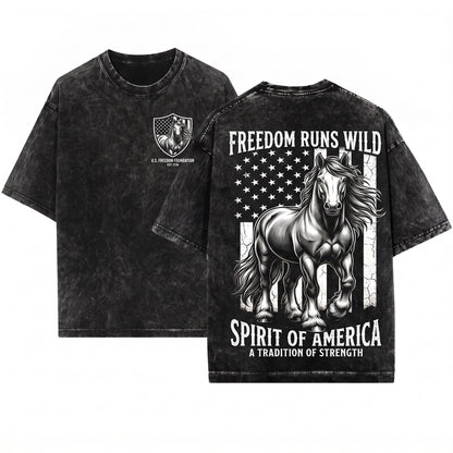 Patriotic Gypsy Vanner American Flag Draft Horse Tee Unisex Wash T-Shirt