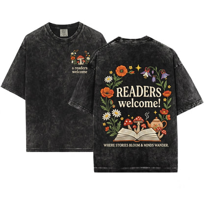 Readers Welcome Embroidered Teacher Librarian Gift 1717 English Educator Unisex Wash T-Shirt