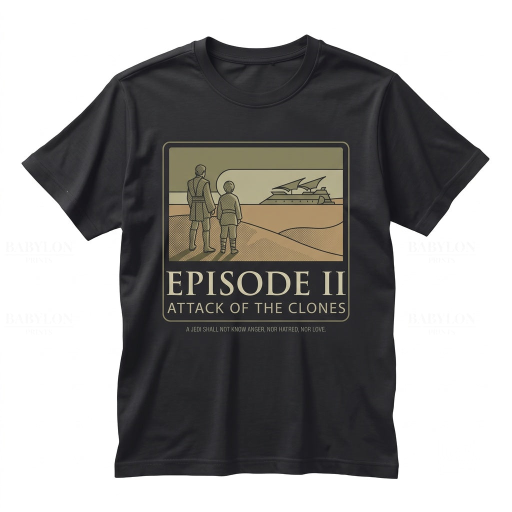 Vintage Attack of The Clones Graphic Retro Anakin Skywalker Padme Sci-Fi Space Movie Cotton Apparel Unisex TShirt
