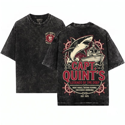 Captain Quint Amity Island Shark Hunter Vintage Movie Graphic Novelty Unisex Wash T-Shirt