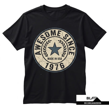 Vintage 1976 Birthday Patriotic American Flag Graphic Top, 50th Milestone Gift, Made in USA Unisex TShirt