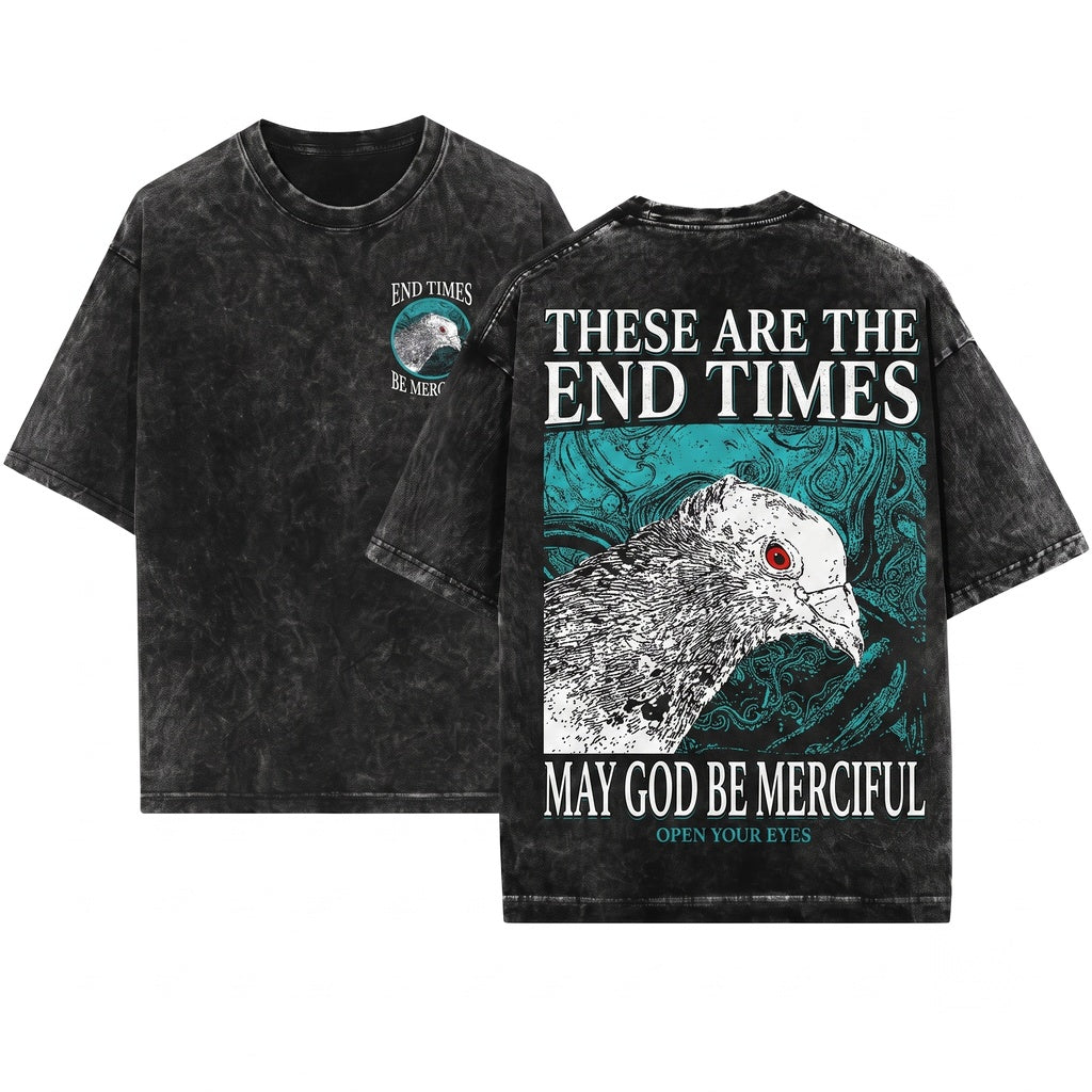 End Times Pigeon Apocalyptic Gothic Graphic Vintage Print Unisex Wash T-Shirt