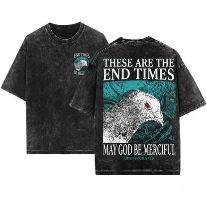 End Times Pigeon Apocalyptic Gothic Graphic Vintage Print Unisex Wash T-Shirt
