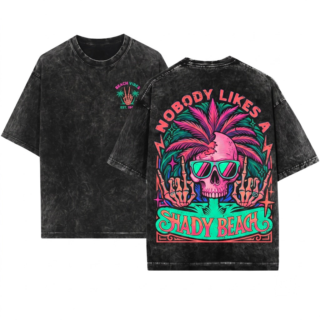 Shady Beach Graphic Funny Summer Holiday Vacation Apparel Unisex Wash T-Shirt