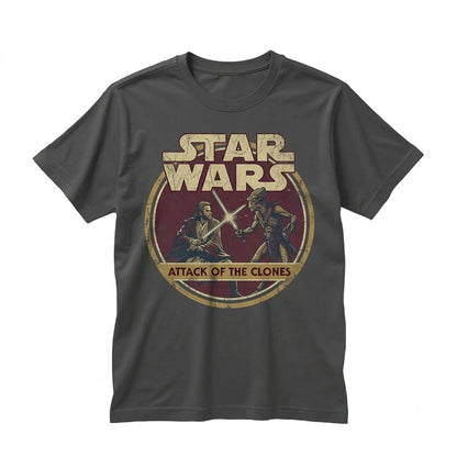 Vintage Obi-Wan Kenobi vs Jango Fett Graphic Top, Retro Attack of the Clones Sci-Fi Apparel, Unisex TShirt