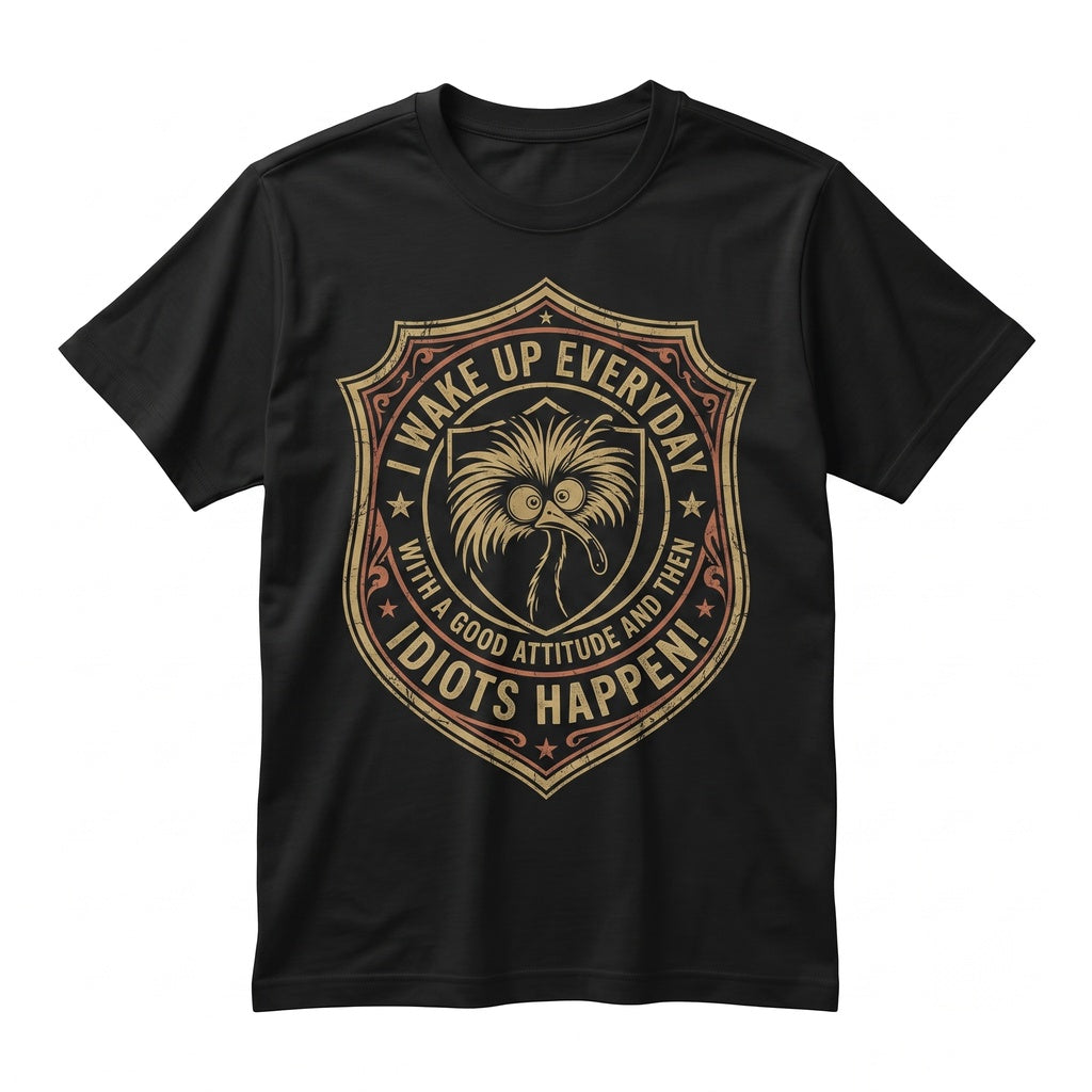 Wake Up With Good Attitude Then Idiots Happen Sarcastic Funny Novelty Graphic Humor Present Women Unisex TShirt