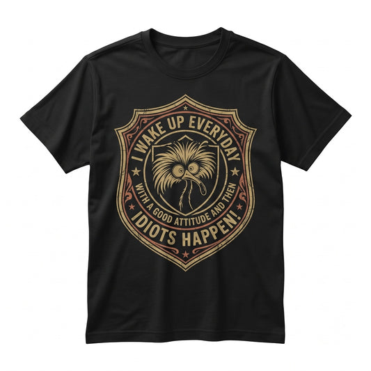 Wake Up With Good Attitude Then Idiots Happen Sarcastic Funny Novelty Graphic Humor Present Women Unisex TShirt