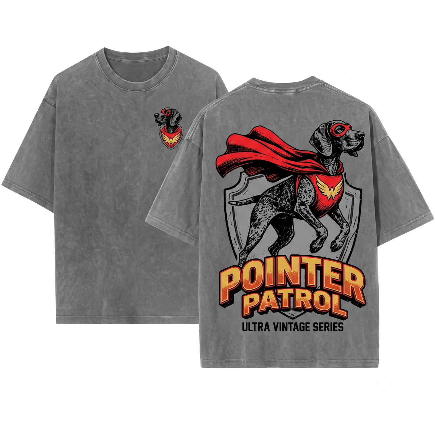 Retro German Shorthaired Pointer Superhero Shirt Funny GSP Hunter Dog Vintage Comic Gift Unisex Heavyweight Garment-Dyed T-Shirt