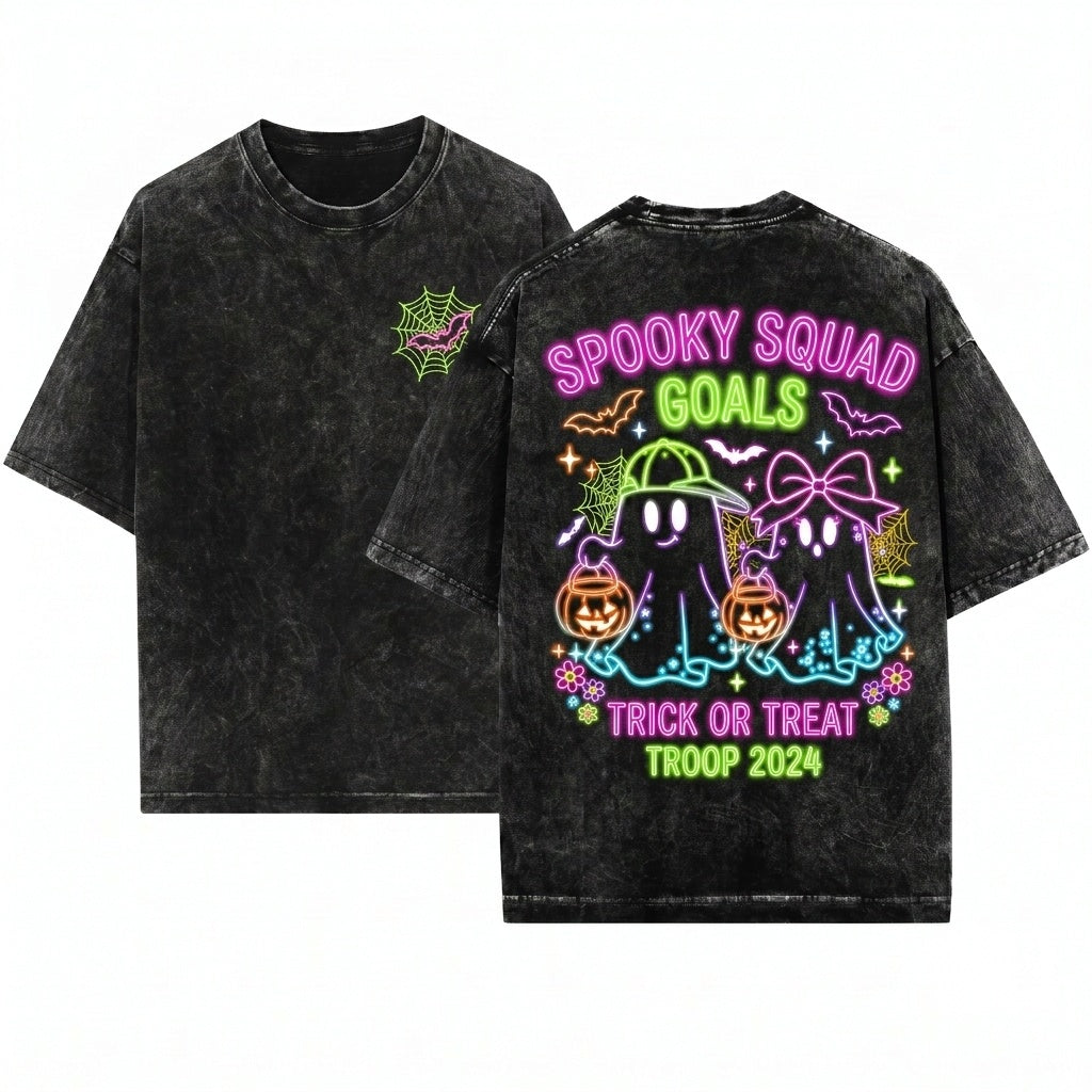 Cute Preppy Neon Ghost Boo Bow Custom Name Toddler Boy Girl Halloween Unisex Wash T-Shirt