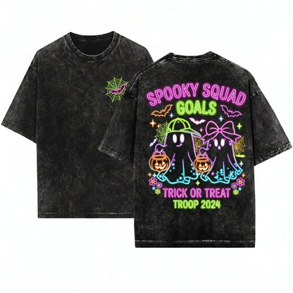 Cute Preppy Neon Ghost Boo Bow Custom Name Toddler Boy Girl Halloween Unisex Wash T-Shirt