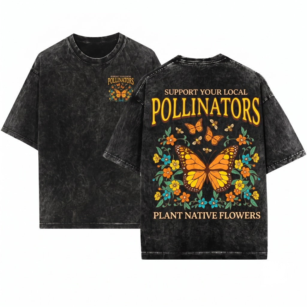 Native Garden Pollinator Butterfly Bees Floral Botanical Nature Unisex Wash T-Shirt