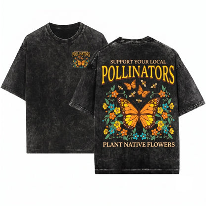 Native Garden Pollinator Butterfly Bees Floral Botanical Nature Unisex Wash T-Shirt